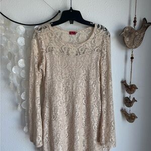 Ruby Rox Cream Embellished Long Sleeve Dress